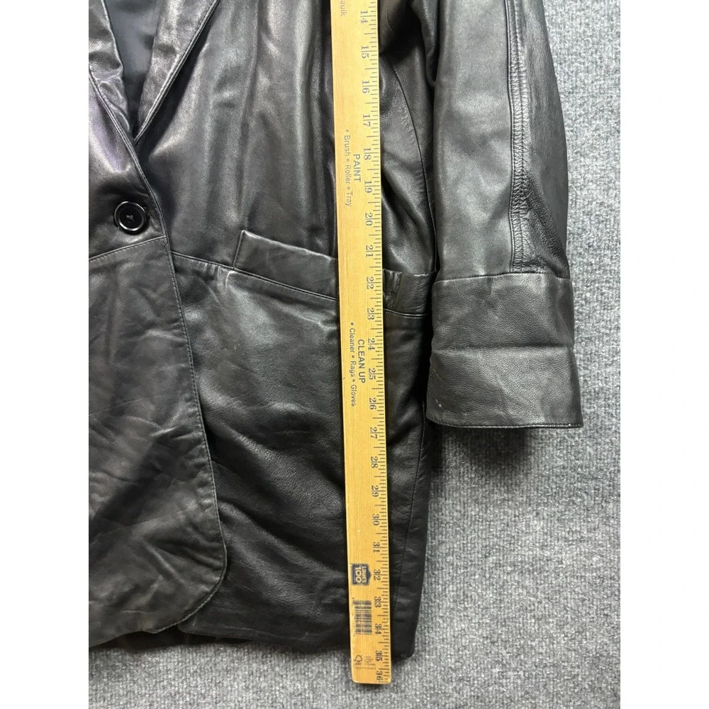 London Fog Leather Blazer Jacket Mens Medium Black Single Button Longline Coat